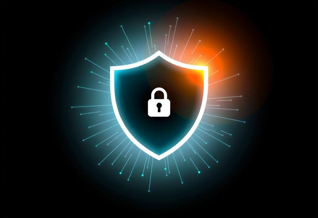 Ilustracja przedstawiająca cyfrową tarczę ochronną, symbolizującą ochronę prywatności i danych użytkownika.